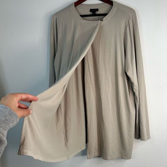J. Jill Wearever Collection Women Tan One Button Tunic Cardigan Large Minimalist - Picture 3 of 9